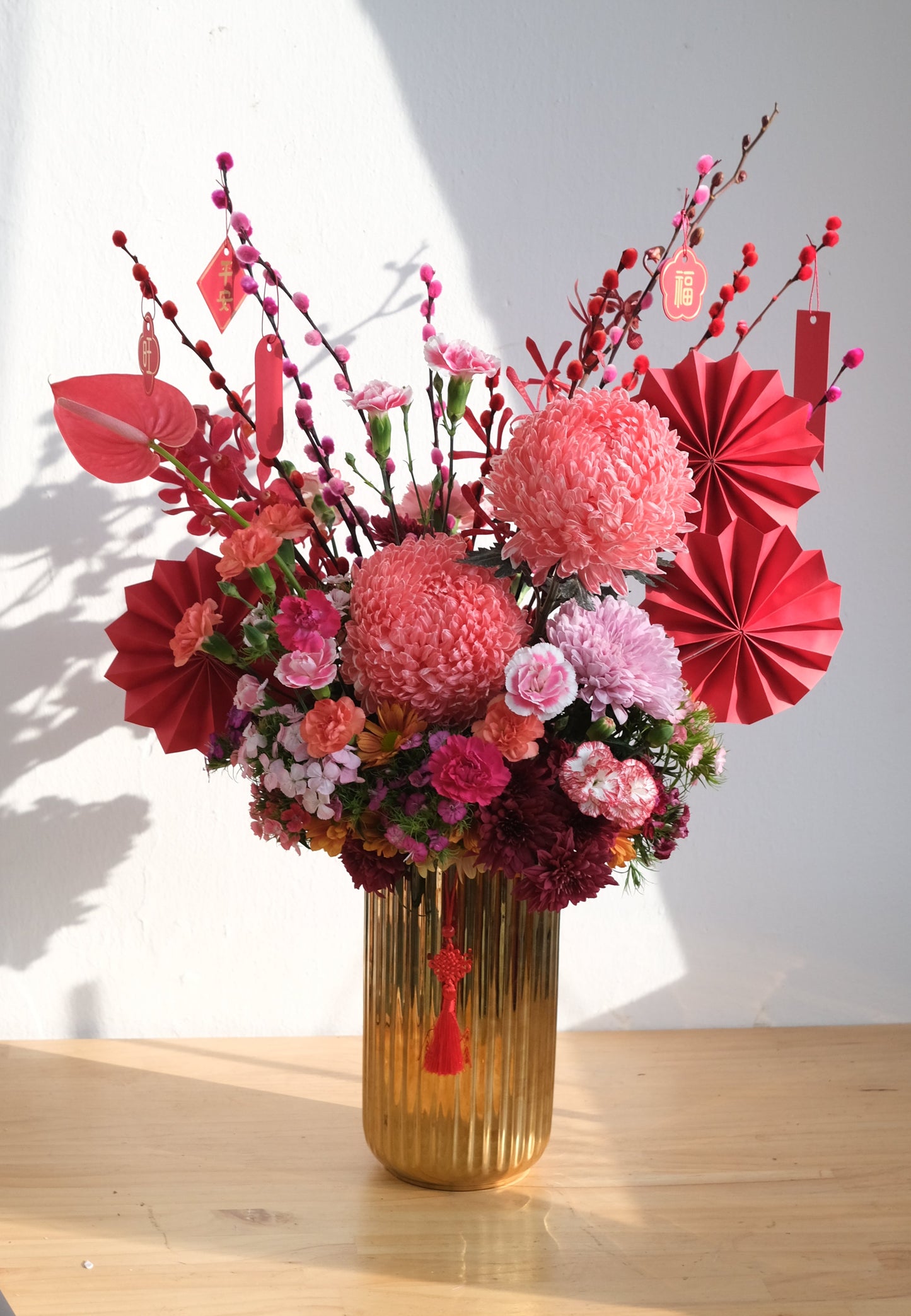 Flower Lab SIngapore CNY Floral Arrangement auspicious red in old vase