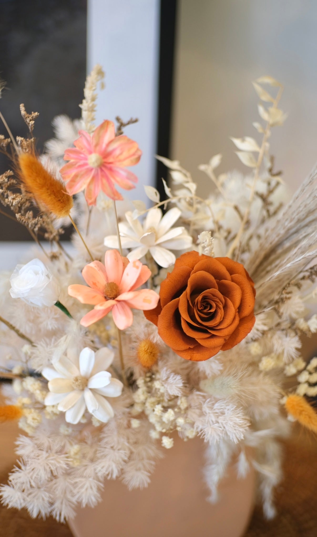 Flower Lab Singapore Hari Raya Home Deco Floral terracotta Orange Preserved rose  dried baby breath wood flowers