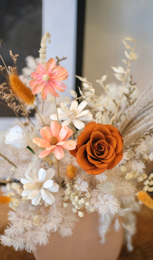 Flower Lab Singapore Hari Raya Home Deco Floral terracotta Orange Preserved rose  dried baby breath wood flowers