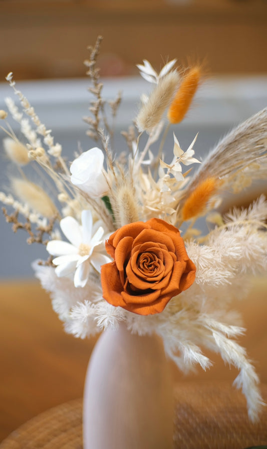 Flower Lab Singapore Minimalistic Home Deco Floral Display Compact Petite terracotta Orange Preserved rose