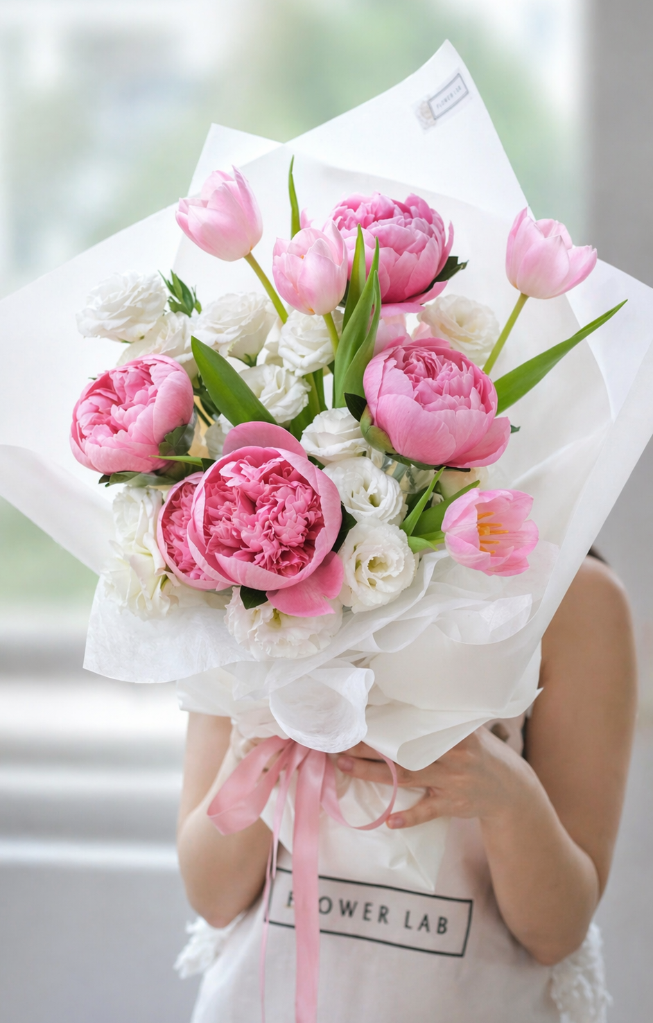 FLOWER lab pink peony peonies tulip bouquet 
