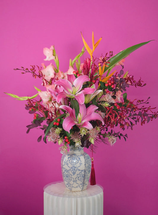 Flower Lab Singapore Chinese New Year Fresh floral Renewal Blooms Lily Birds of paradise orchid china vase 