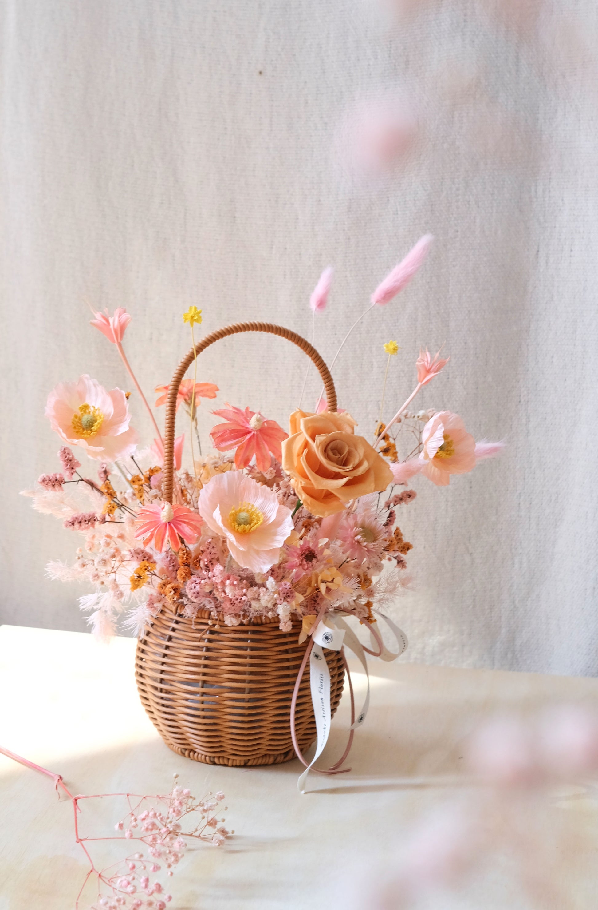 Flower Lab Singapore preserved floral basket summer light orange